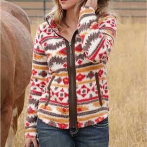 Cruel Denim Aztec Print Southwest Sherpa Fleece Full Zip Jacket